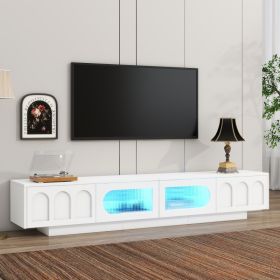 ON-TREND TV Stand With Fluted Tempered Glass Doors For TVs Up To 95'', Functional Media Console With Arched Cabinet Doors, Entertainment Center With A