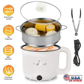1Pc Electric Hot Pot With Steamer 1.8L Mini Portable Hot Pot With 300W 600W Dual Power For Egg Fried Rice Ramen Oatmeal Soup Overheat Protection For C