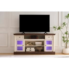 Farmhouse Fireplace TV Stand With Roman Column Styling, Up To 80-inch TV, 70-inch Modern Tall Entertainment Center With LED Lights, Living Room Media