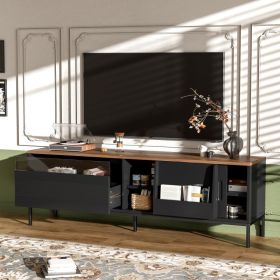 U-Can 70.8'' Modern TV Stand For TVs Up To 75 Inches, Entertainment Center With Storage Space, Sliding Doors, Adjustable Shelves And Metal Frame, Mid