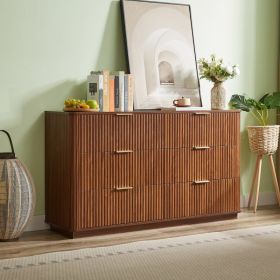 6 Drawers Dresser,55 Wide Modern Chest Of Drawers Curved Wave Design, Dresser TV Stand, Wood Drawer Organizer For Bedroom, Living Room, Hallway, Walnu
