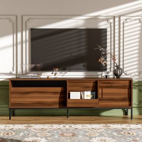 U-Can 70.8 Modern TV Stand For TVs Up To 75 Inches, Entertainment Center With Storage Space, Sliding Doors, Adjustable Shelves And Metal Frame, Mid Ce
