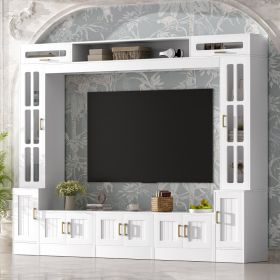 VIBE HAUS 98.4 W Wall Unit Entertainment Center With Bookshelves For TVs Up To 80, Modern TV Stand Media Console With Cabinets, Tempered Glass Doors A