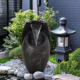 Backyard Water Fountain - 21.5 Tall Floor Standing Fountain, Indoor And Outdoor Modern Two-Tier Waterfall For Garden, Patio, Or Yard Decor