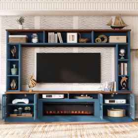 U-Can 95.5 W Wall Unit Entertainment Center With Bookshelves For TVs Up To 80, Modern TV Stand Media Console With Electric Fireplace  Cabinets,  And A