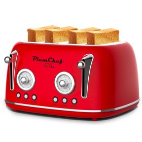 4 Slice Retro Toaster, Dual Control Toaster, 6 Settings, Bagel, Defrost, Removable Crumb Tray, Stainless Steel Housing, 1650W, Red, Amazon Resale Proh