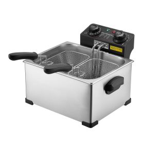 Commercial Electric Deep Fryer, 9.51 Qt, 1700W Stainless Steel Countertop Fryer with Large & Small Baskets, Overheat Protection, Temp Control, Timer