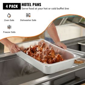 4 Pack Steam Table Pans 20.9 x 12.8 x 3.9 Inch Deep Steam Table Pan Full Size 13L Deep Food Container Stainless Steel Oven Tray Hotel Pans Anti-J