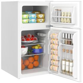 3.2 Cu.Ft Mini Fridge with Freezer, Double Door Compact Refrigerator with Adjustable Thermostat, Shelf and Reversible Door for Bedroom, Dorm, Home Of