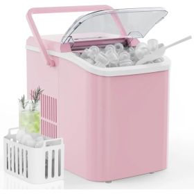 Countertop Ice Maker With Handle, 26lbs&24H Portable Ice Machine, 9 Bullet Ice Cubes Ready In 6 Mins, Self-Cleaning, Quiet Compact Ice Maker For Home, (Option: Pink)