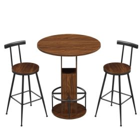 3-Piece Bar Table And Stool Set 31.5-inch Round Bar Table With Two Stools Compact Wooden Dining Bar With Metal Ring Footrest Ideal For Restaurants, Ca (Option: defaulttitle)