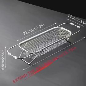 Expandable Stainless Steel Kitchen Sink Drain Basket - Adjustable Dish, Bowl & Cutlery Washing Rack With Space-Saving Design, Drains Forks, Knives, Fr (Option: small)